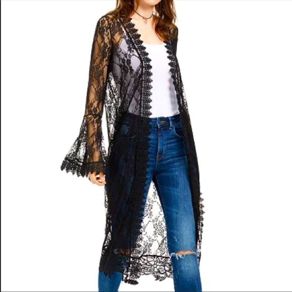 Polly & Esther Black Lace Boho Duster Size 1X